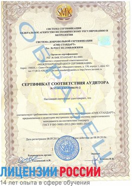 Образец сертификата соответствия аудитора №ST.RU.EXP.00006191-2 Фокино Сертификат ISO 50001